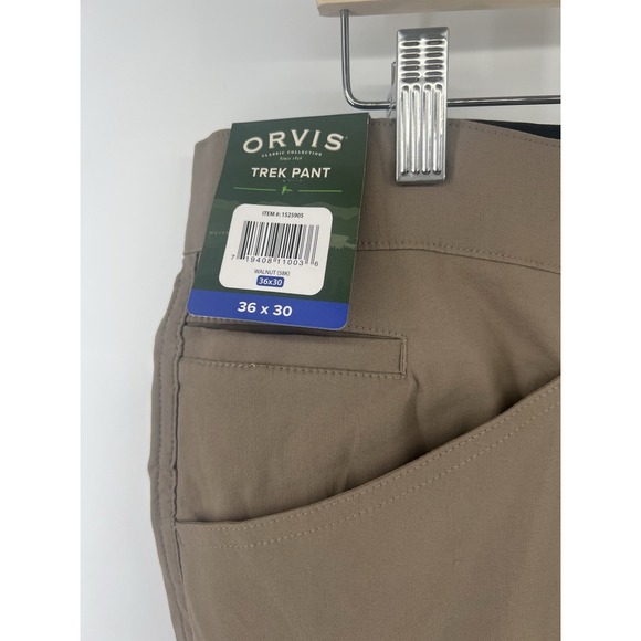 Orvis Trek Pants Mens Tag 36/30 Measure 38/30 Stretch Nylon Brown New NWT - Picture 2 of 4